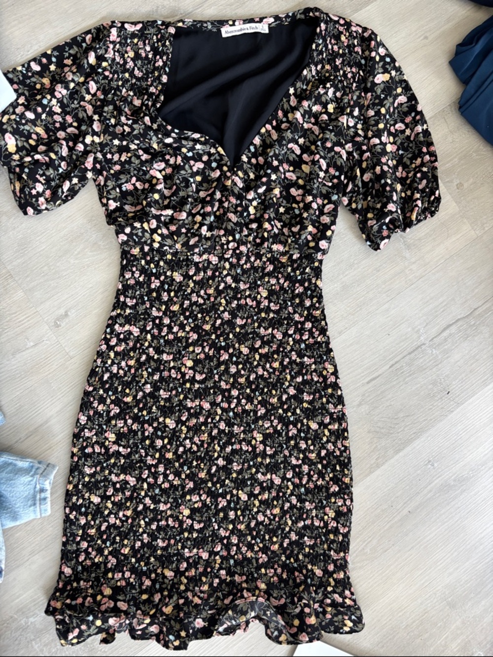 Abercrombie & Fitch Black Floral Midi Dress with Pink and Cream Accents